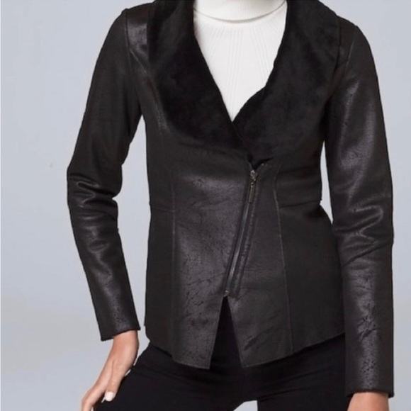 White House Black Market Asymmetrical Zip LS Shearling Moto Blazer Jacket, XXS - Picture 3 of 11